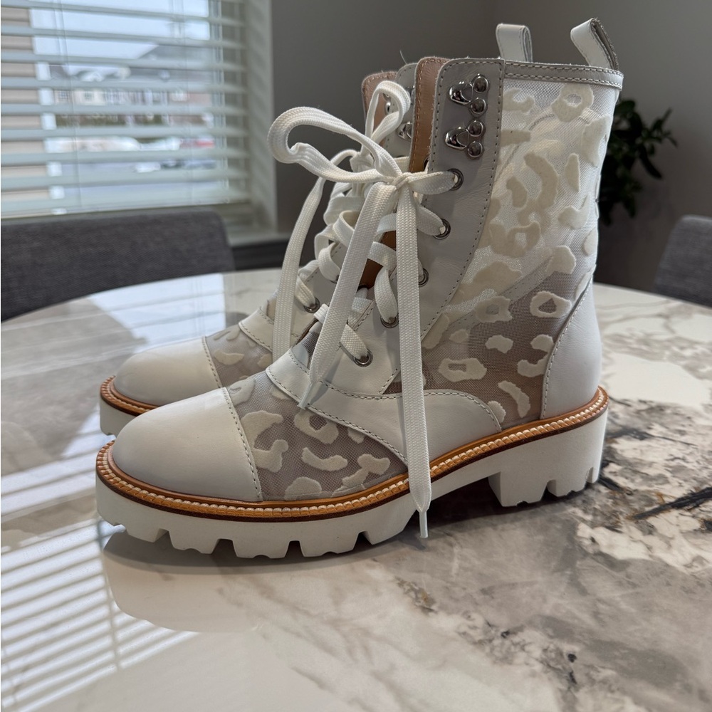 Baldinini White and Beige Patterned Moto Boots 🌟